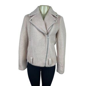 Express Womens Light Pink Wool-Blend Moto Jacket Stylish Zipper Size XS - New